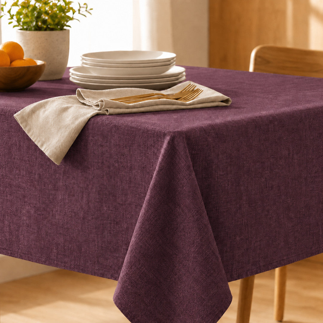 Ensfarvet hørdug - Ensfarvet dug i 100% hør coated med akryl - Aubergine