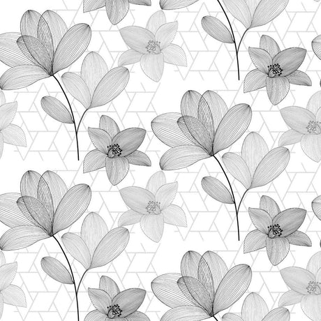 Filicity - Gennemsigtig voksdug med stregtegninger af blomster og blade, grå