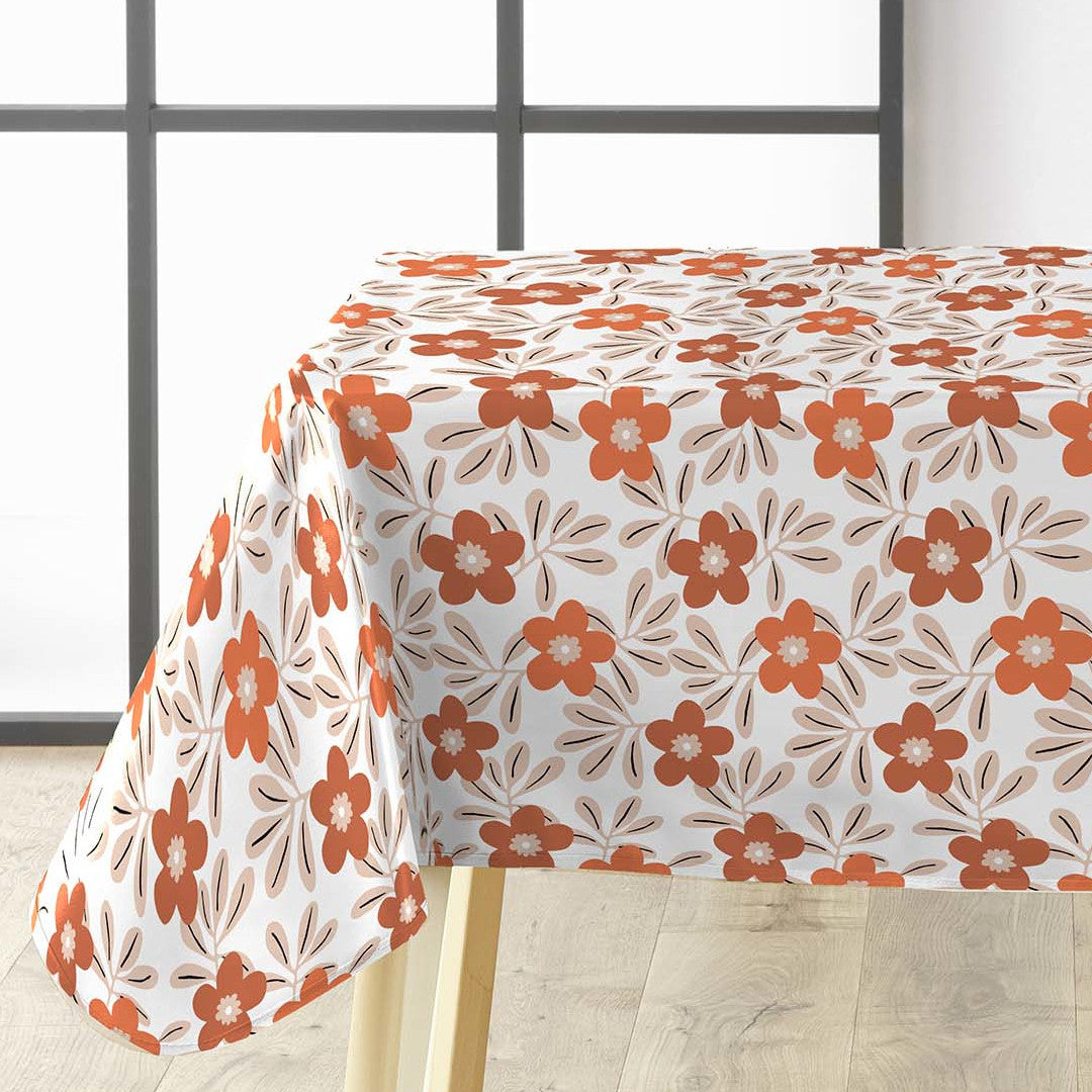 Flory Orange - Smuk voksdug med blomster i varme nuancer, hjørne