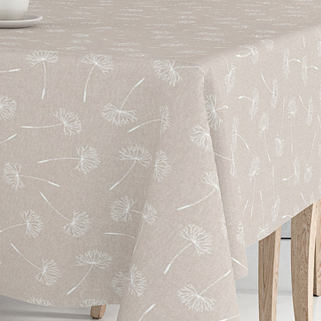 Frøvik Beige – Voksdug med hvide blomster i hørlook, hjørne
