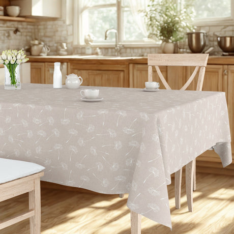 Frøvik Beige – Voksdug med hvide blomster i hørlook