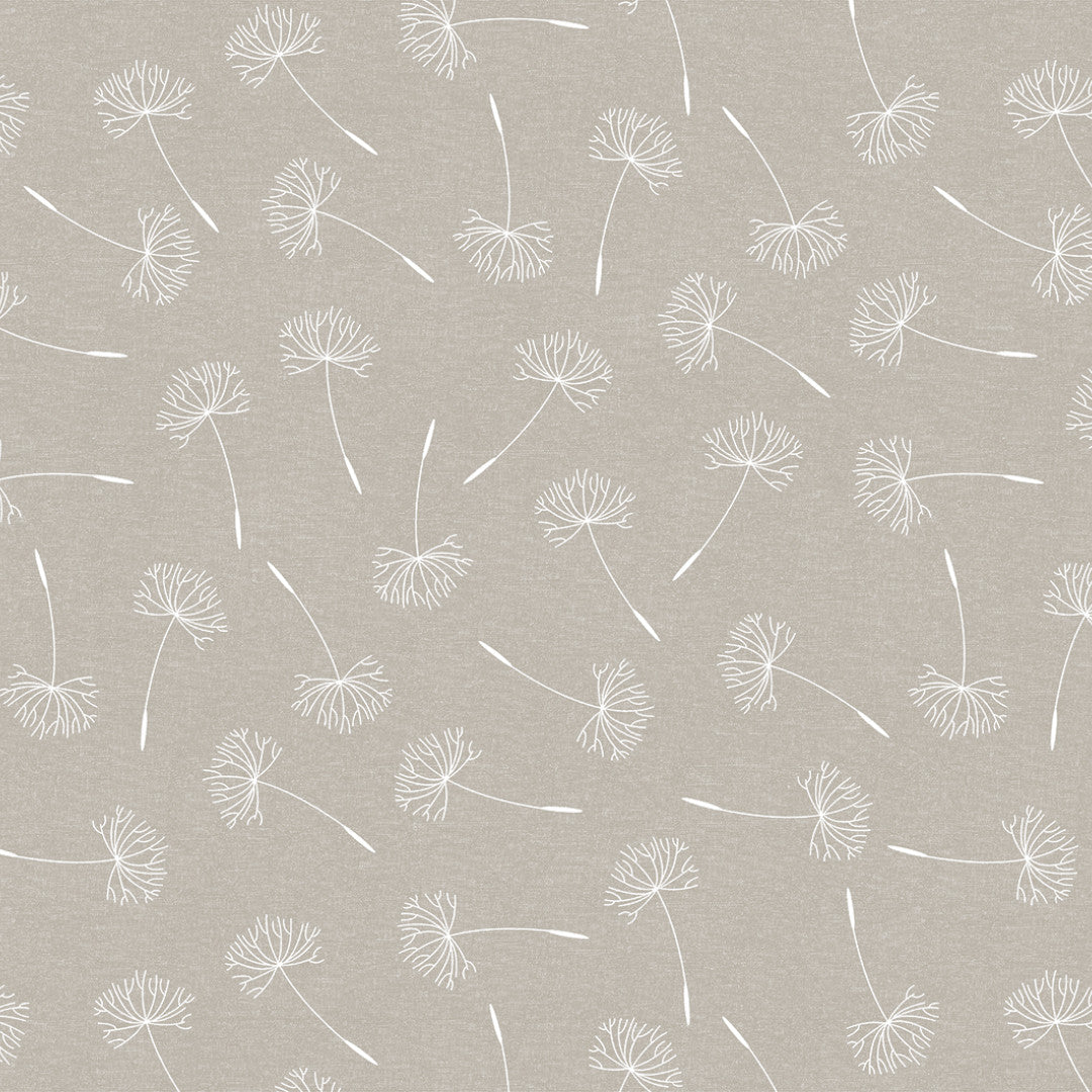 Frøvik Beige – Voksdug med hvide blomster i hørlook, mønster