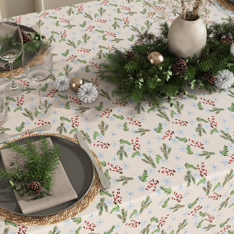 Frost og Evergreens - Akryldug med jul-og vintermotiver og borddækning