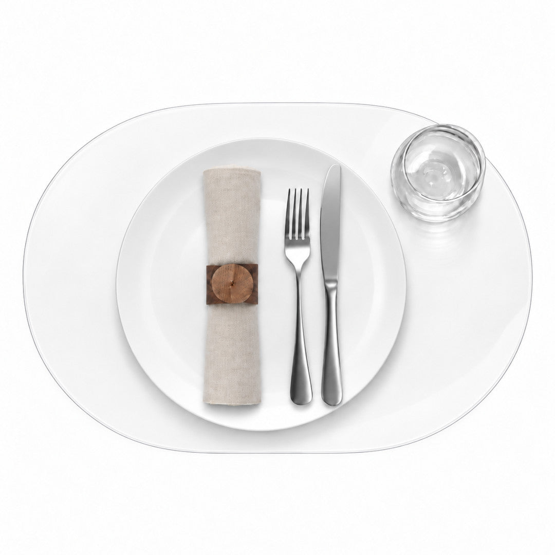 Gennemsigtig oval dækkeserviet i 2,0 mm klar plast – 30 x 45 cm
