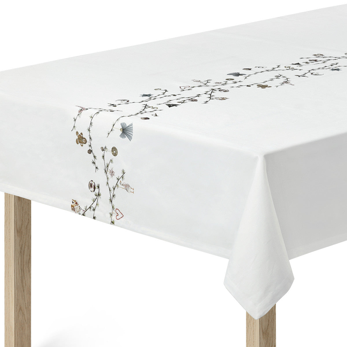 Hammershøi Christmas Dug, 150 x 370 cm - Juledug hvid m. akvarelmalet dekoration