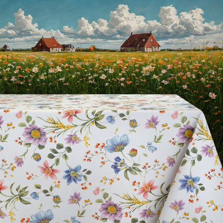 Havens Flor - Voksdug med udsprungne blomster i mange farver, sommerstemning