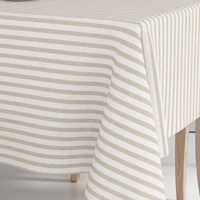 Hjørnebillede af Aria Beige, voksdug med striber i hørlook