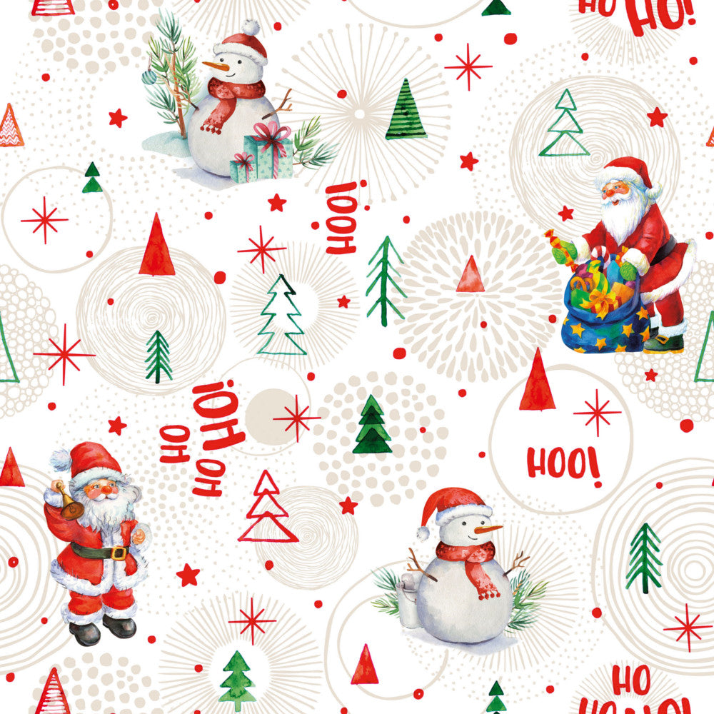 Ho Ho Ho Beige - Julevoksdug med Julemanden og Snemænd