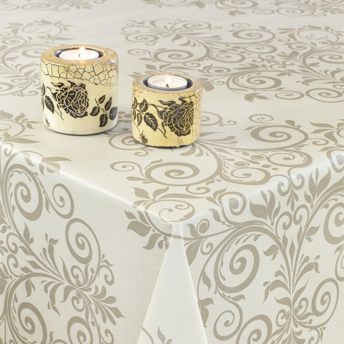 Humleornamenter Beige, voksdug med let præget overflade