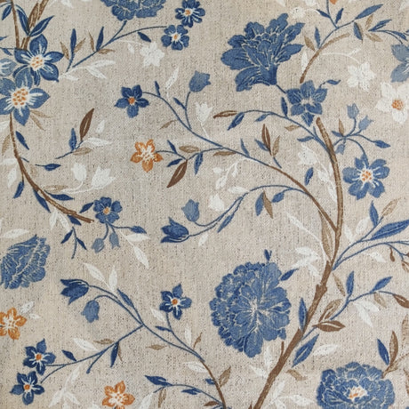 Jardin Bleu - Akryldug med blomster i blå nuancer og hørlook
