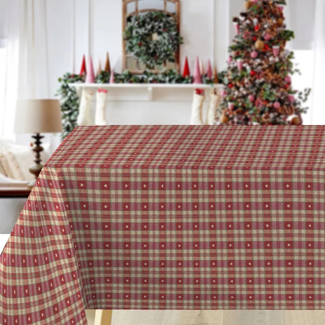 Julestemning Ternet - Voksdug med røde tern og hjerter i bordopstilling