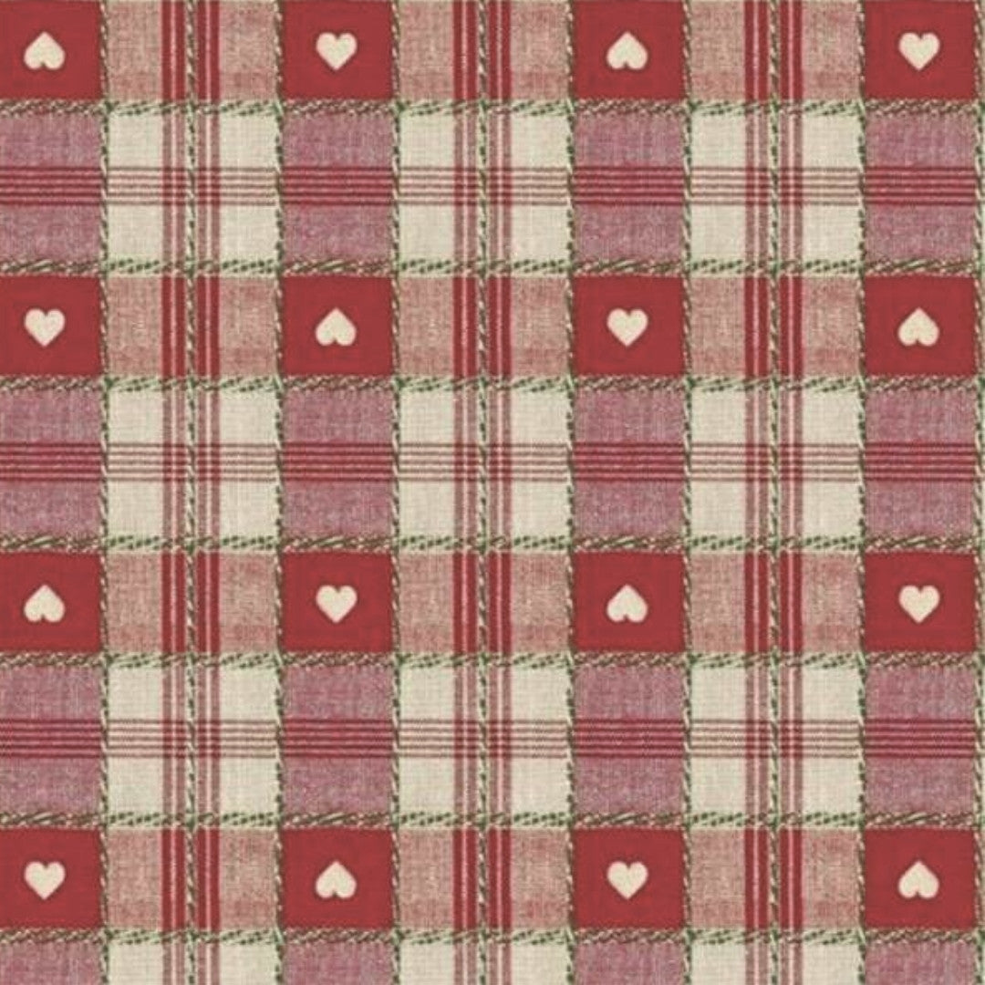 Julevoksdug, ekstra bred voksdug, Hjerter i tern, rød 160 cm 