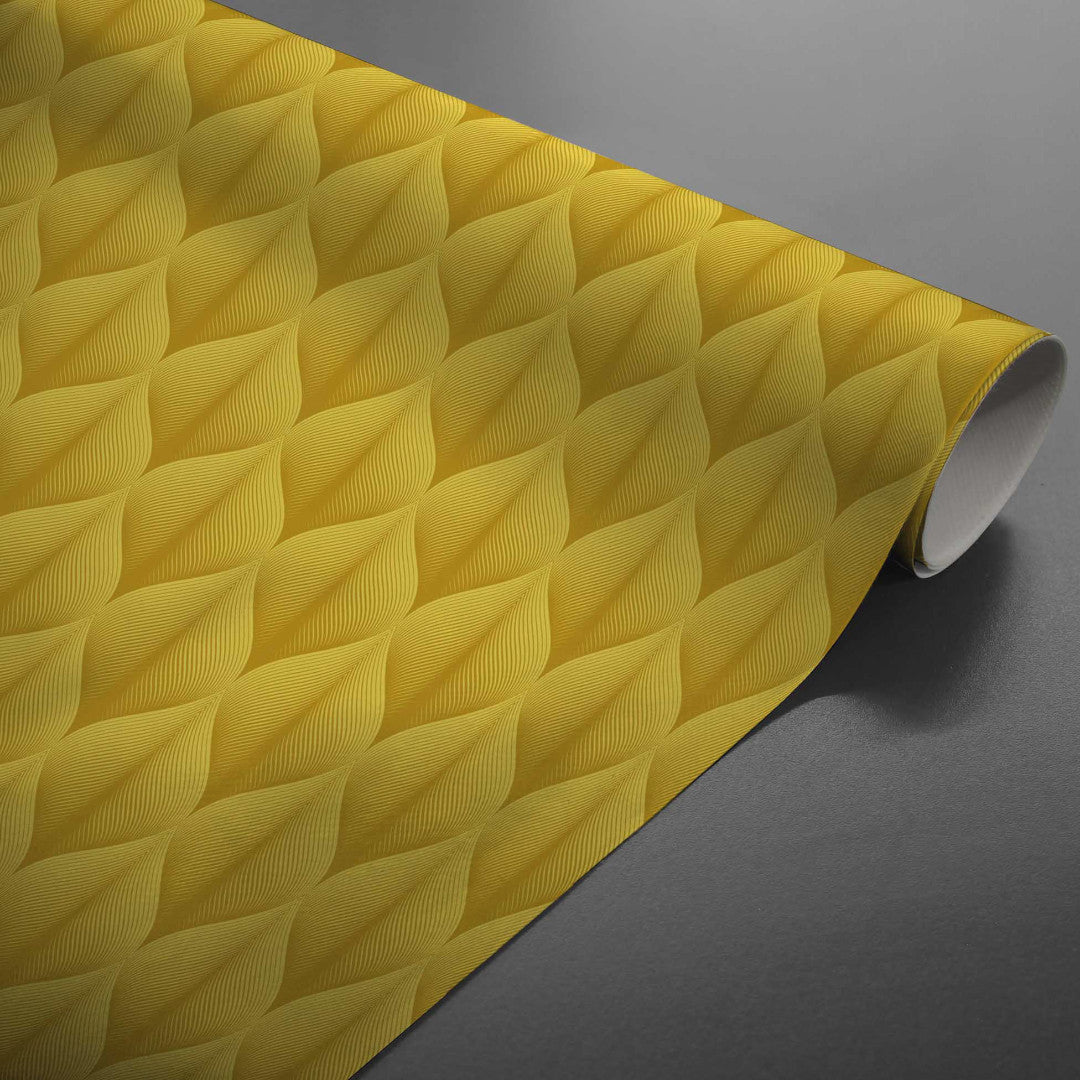 Kalini Luxury Yellow - Voksdug med grafisk mønster i flot 3D-effekt, rullet
