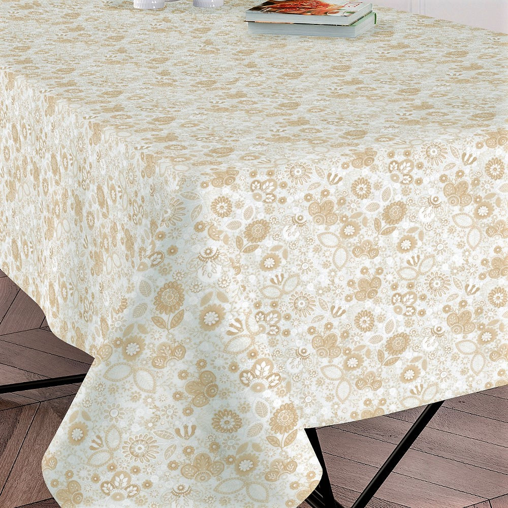 Klee - Akryldug med skønne blomster i lys beige, 140 cm