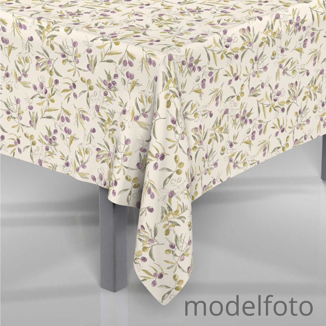 L’oliveto - Akryldug i hørlook med grønne og sorte oliven på gren