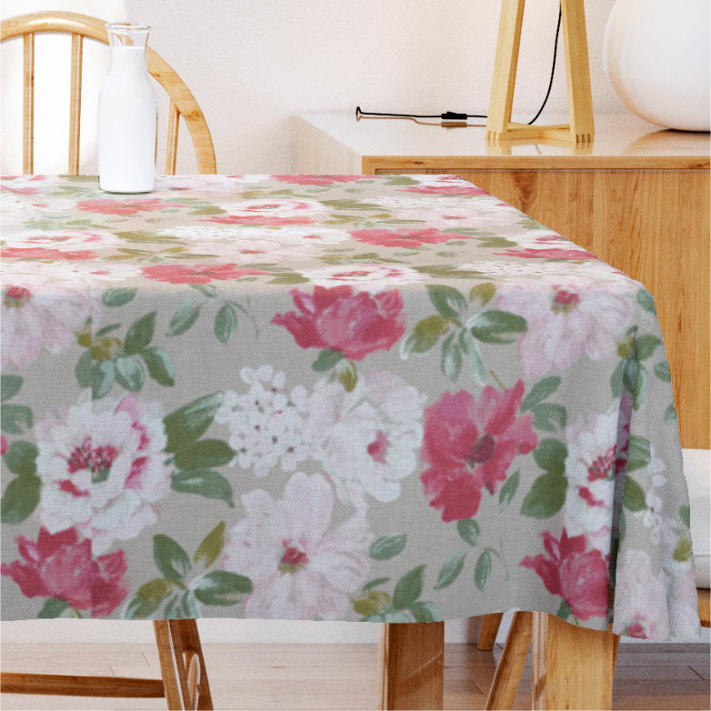 Louna - Akryldug med smukke lyserøde blomster - 140 cm bred