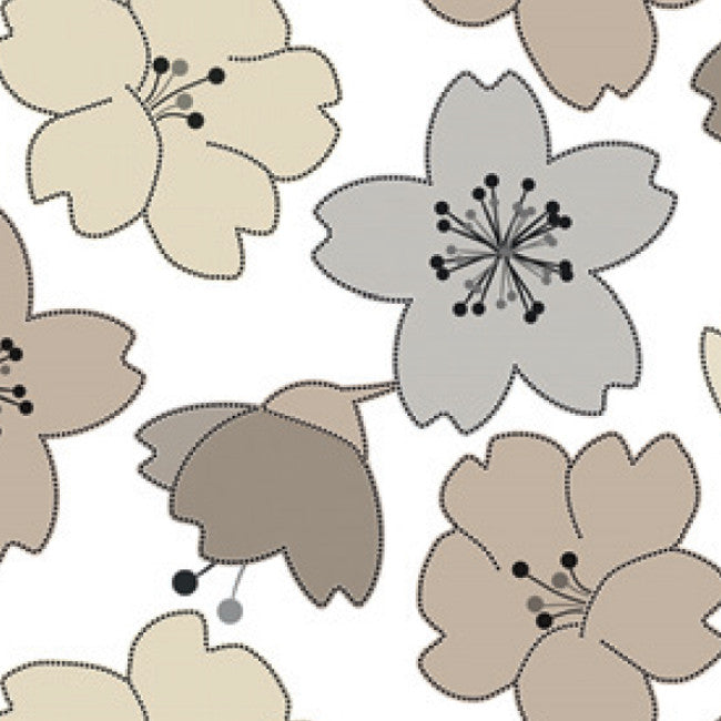 LÆNGDE: 7.0 m - Lily Naturel - voksdug med stregblomster i beige/grå