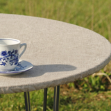 Linen Look Sand - Rund voksdug med elastik