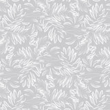 Live The Leaf Cotton Grey - Elegant 160 cm bred voksdug med hvide blade