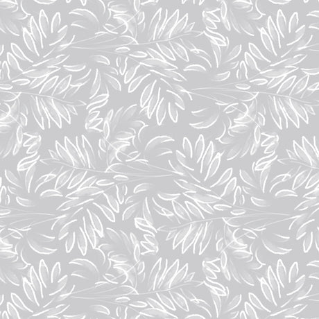 Live The Leaf Cotton Grey - Elegant 160 cm bred voksdug med hvide blade