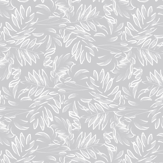 Live The Leaf Cotton Grey - Elegant 160 cm bred voksdug med hvide blade