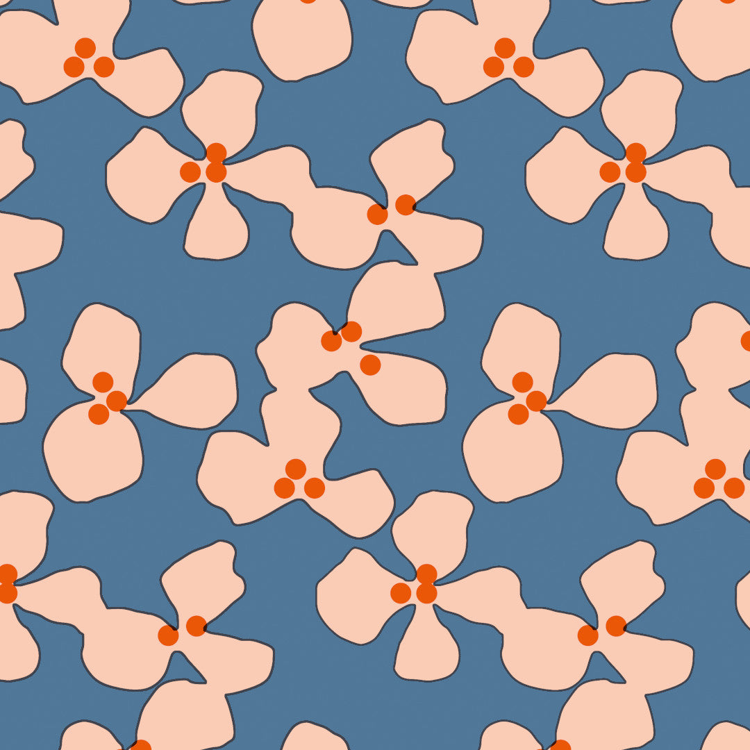 LÆNGDE: 3.1 m - Poppy Morning Blues - Lola voksdug med grafisk blomsterdesign