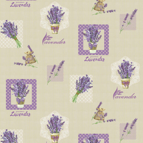 Blomstrende lavendel - Lys voksdug med lavendel i buket og i potte