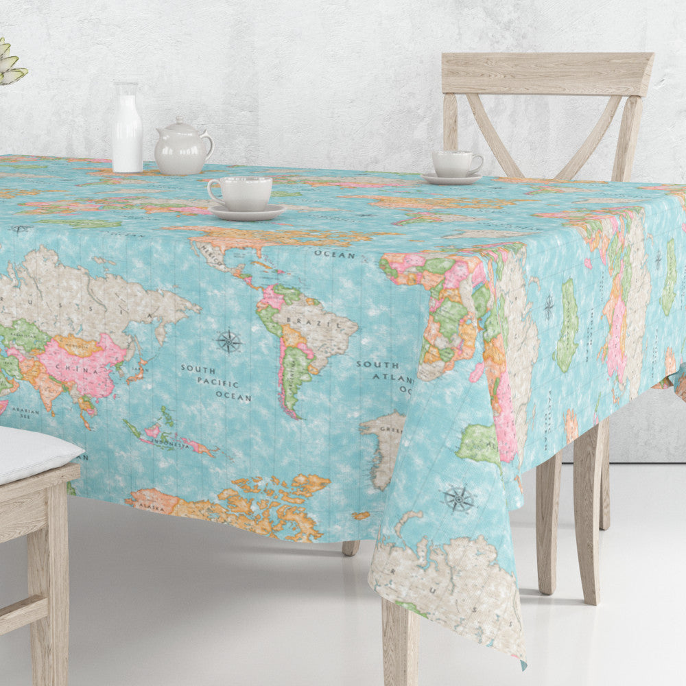 Map Mundi, akryldug med verdenskort  blå