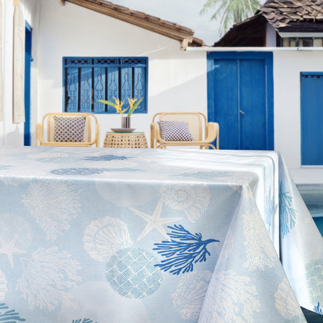 Maritim Blå – Voksdug med skaller og koraller