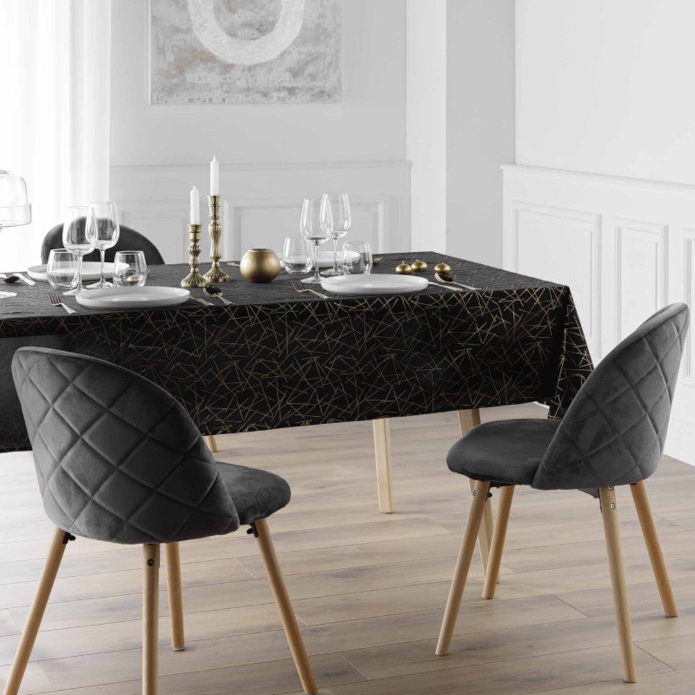 Mikado Metallic Sort - Rektangulær dug med anti-plet, 140 x 240 cm, miljø