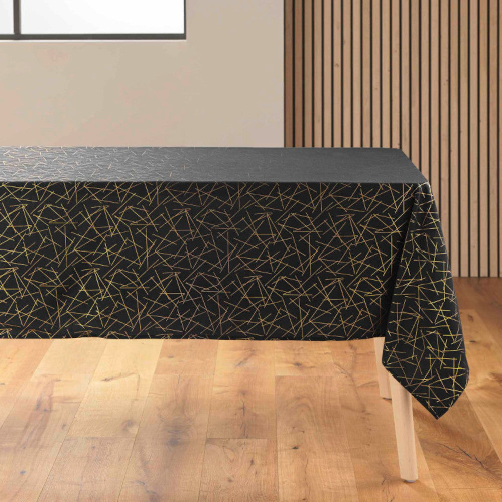 Mikado Metallic Sort - Rektangulær dug med anti-plet, 140 x 240 cm