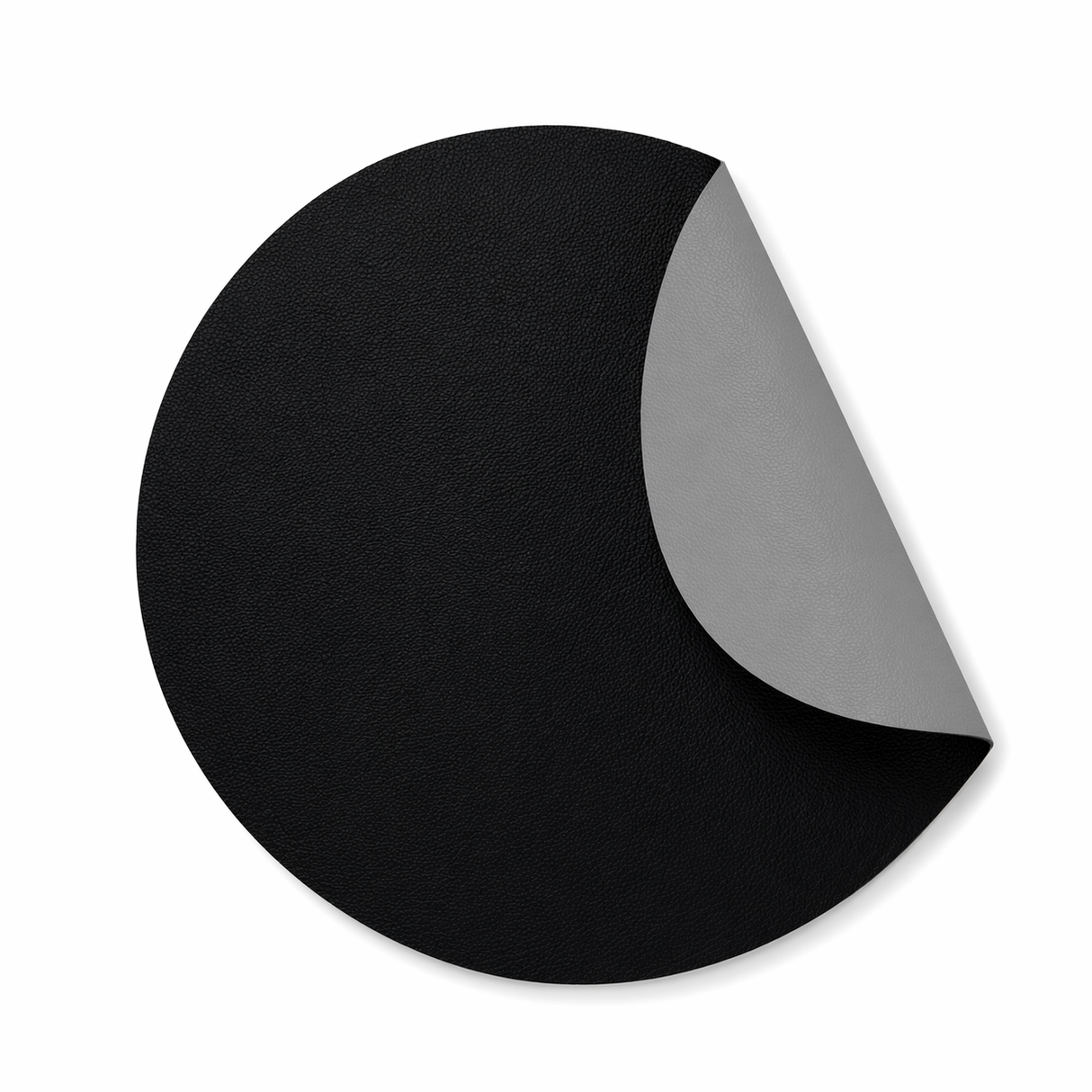 Moon rund dækkeserviet i kunstlæder – Black/Light grey – Ø38 cm, foldet