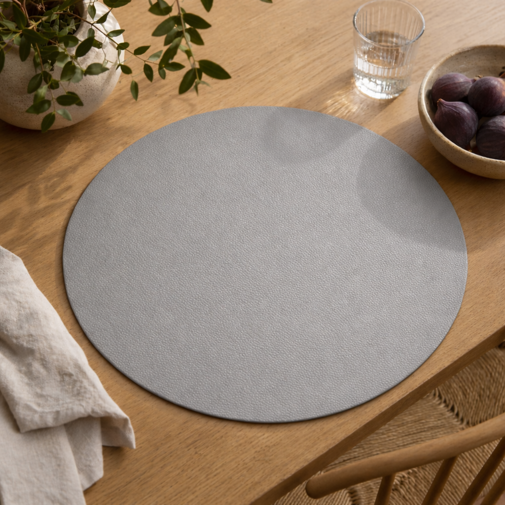 Moon rund dækkeserviet i kunstlæder – Black/Light grey – Ø38 cm, miljø 1
