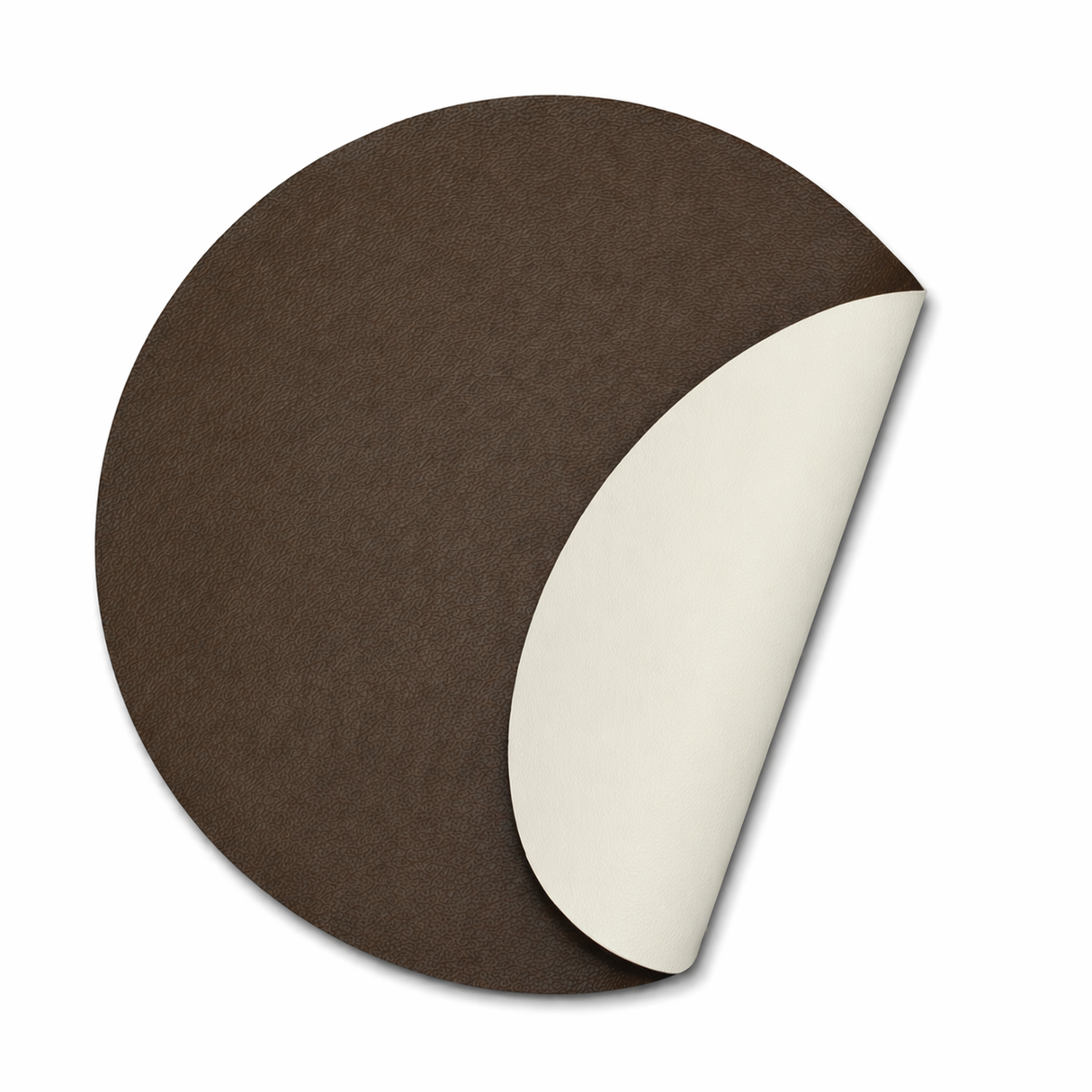 Moon rund dækkeserviet i kunstlæder – Moka/White – Ø38 cm, foldet