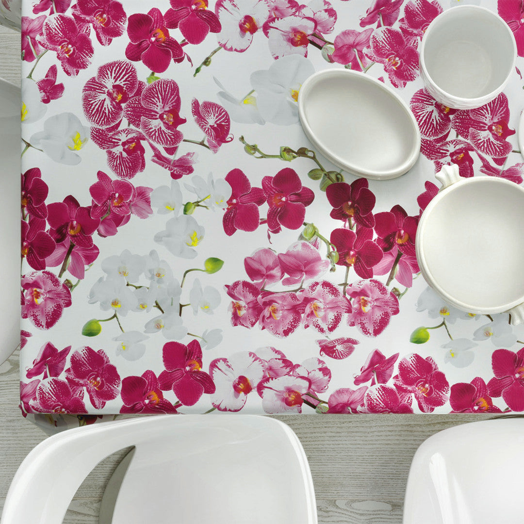 LÆNGDE: 3,5 m - Orkidéfamilien - Hvid voksdug med orkidéer