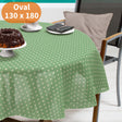 Polka grøn/hvid 130 x 180 cm - Oval sommerdug til havebordet