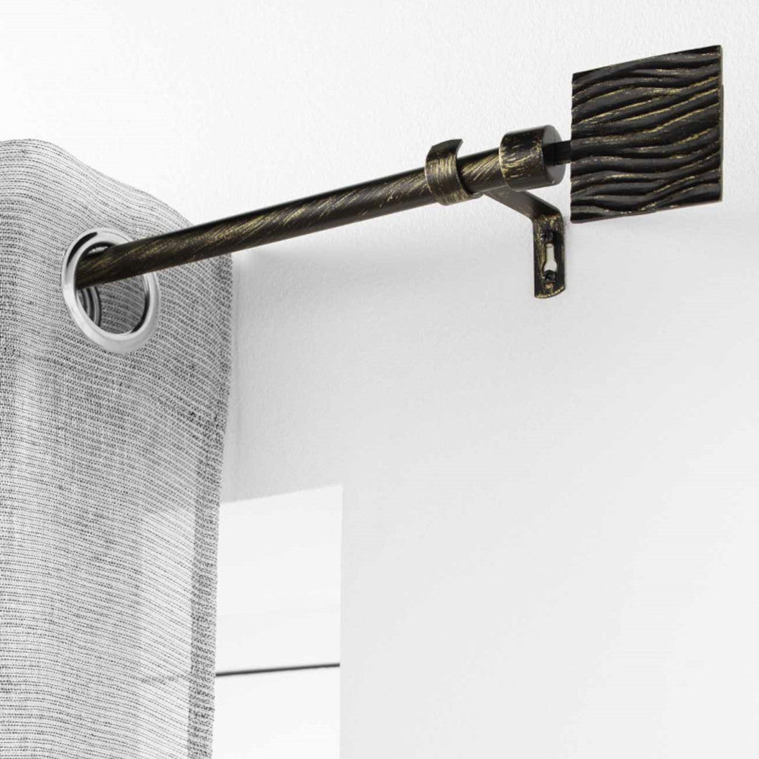 Patina Tempo Sort/Guld – Justerbar Gardinstang 120–210 cm, ophæng