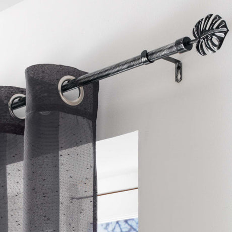 Patina Tropi Sort/Sølv – Justerbar Gardinstang 120–210 cm, ophæng