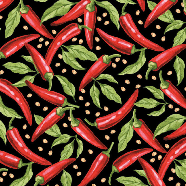 LÆNGDE: 3,8 m - PiriPiri Chilli Sort - Voksdug med små røde chilier