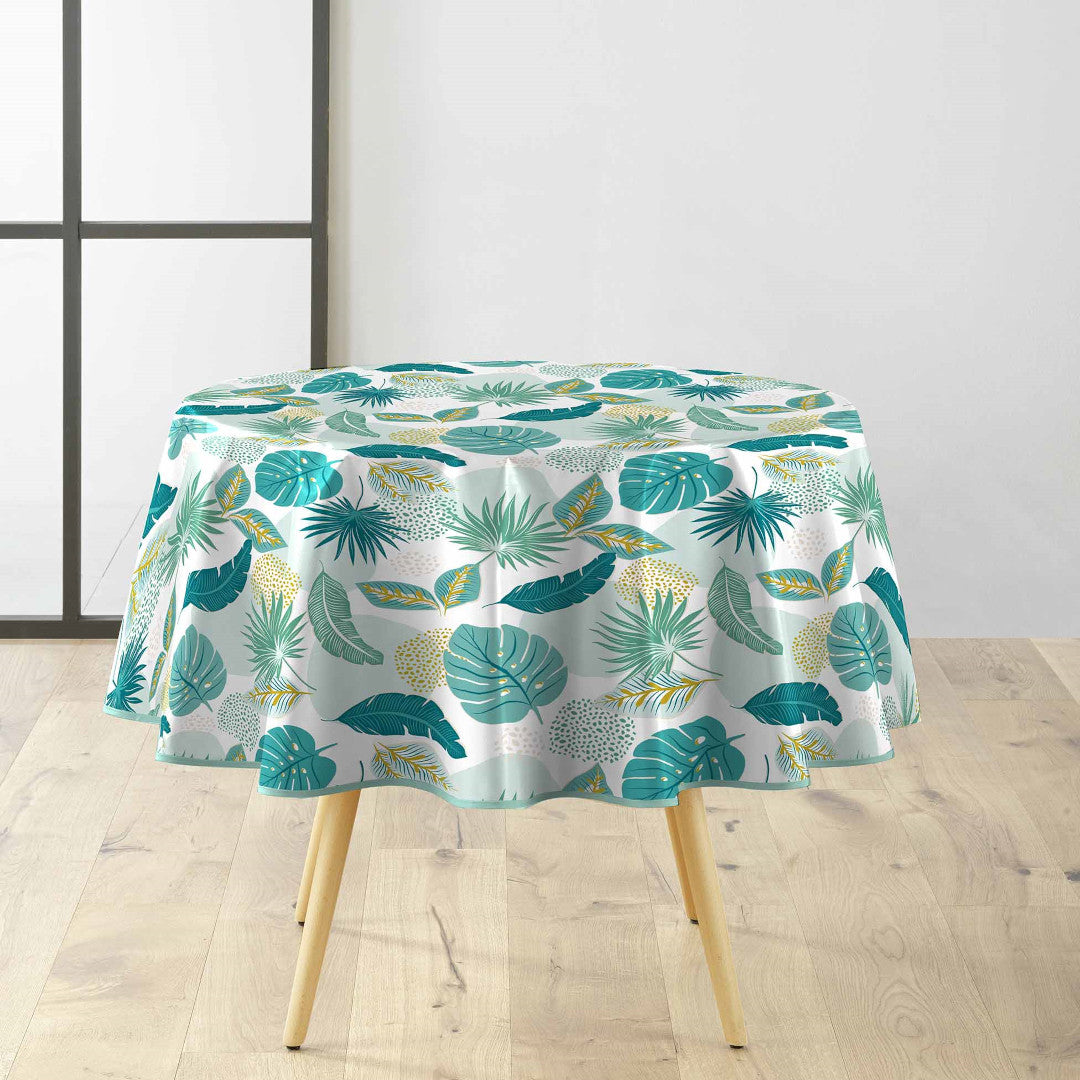 Plantania Blå – Rund voksdug med botanisk mønster Ø 155 cm, miljø