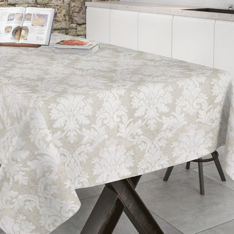 Bury Lino Beige - Jacquard vævet rund akryldug med elastikkant