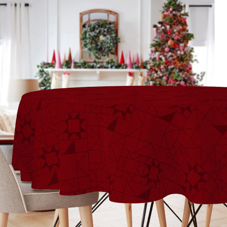 Södahl Star Damask Rød - Rund juledug med i miljø