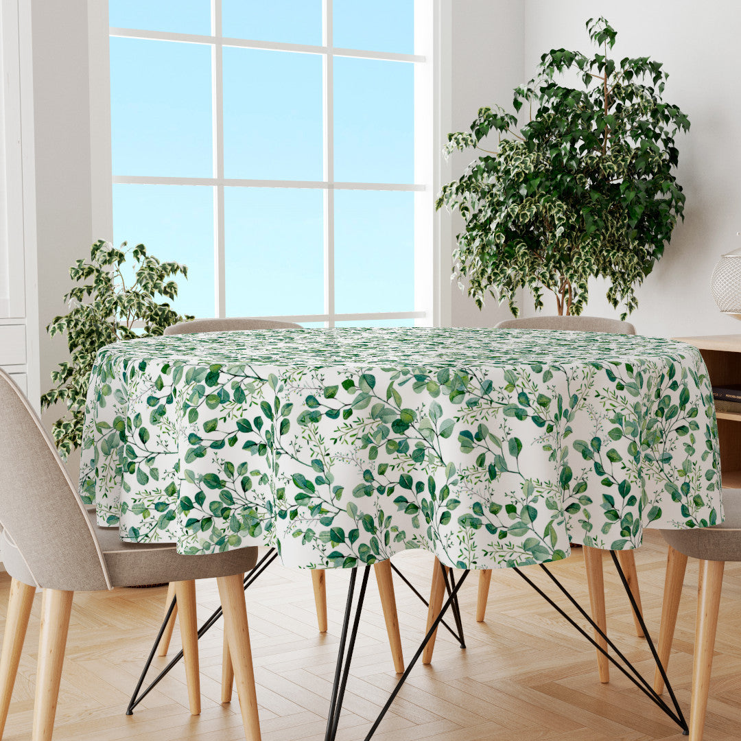 Rund voksdug Paloma Green, med friske grønne blade