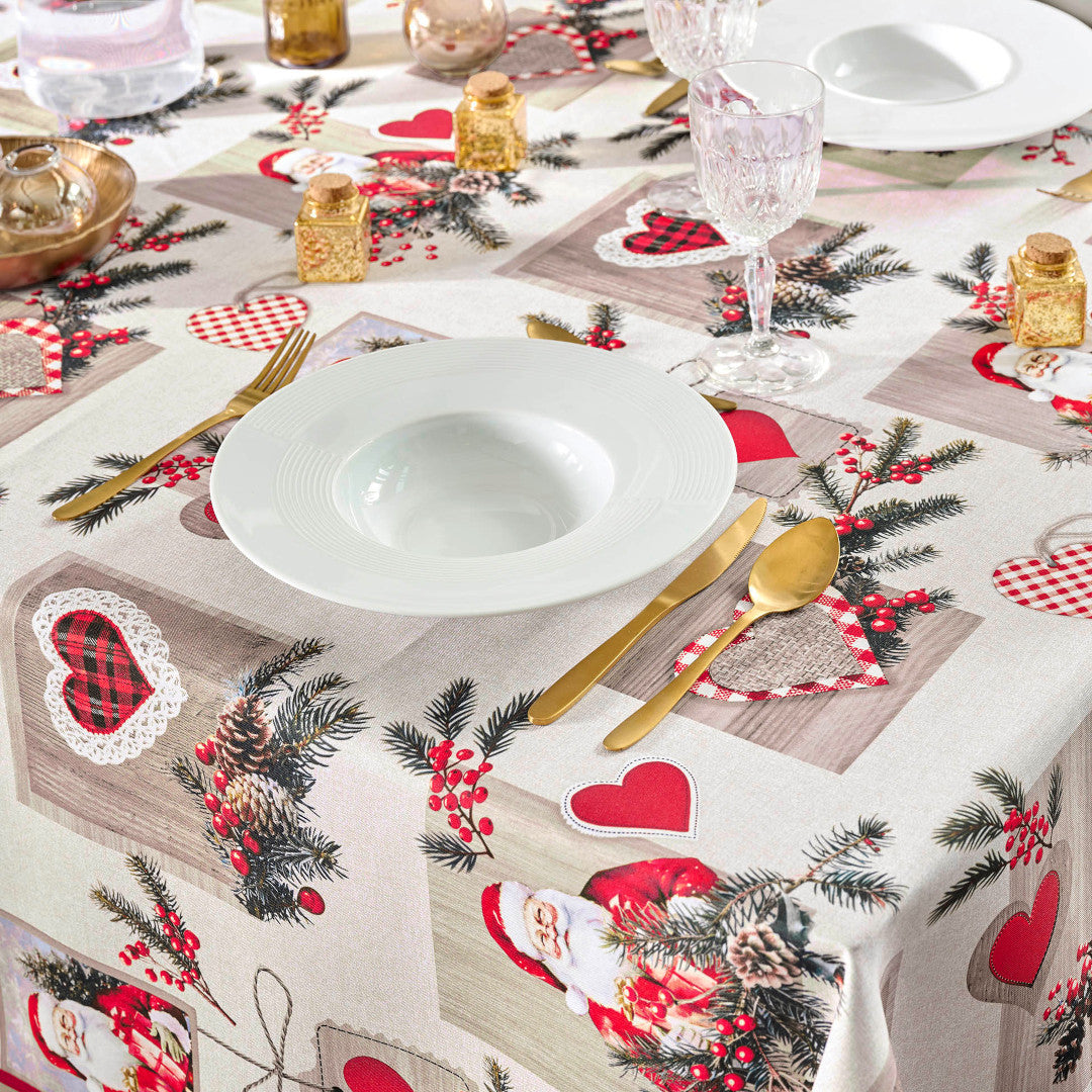Santa Rød – Juledug med antiplet 150 x 300 cm, nærbillede
