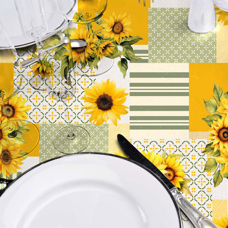 Soleane - Voksdug med solsikker og skønt patchwork-design, detaljer