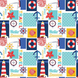 Sommer ved Havet - Hvid voksdug med maritime motiver