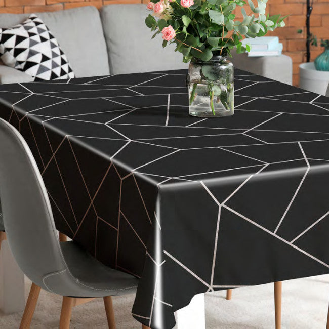 Sort voksdug med skindlook og grafisk mønster i sølv