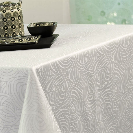 Stacy Damask polyester dug - 150 x 350 cm - hvid