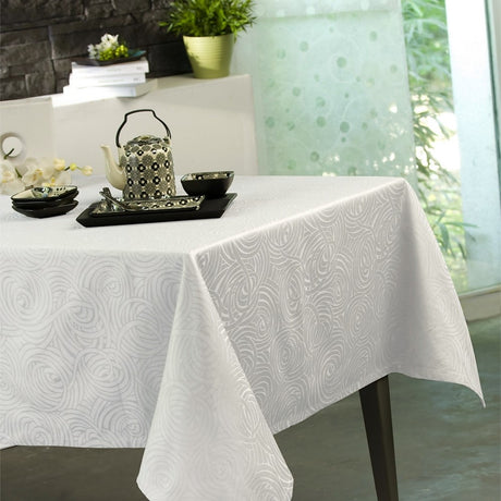 Stacy Damask polyester dug - 150 x 350 cm - Hvid