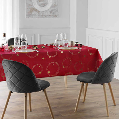 Star Metallic Print Red/Gold - Rød juledug med guldprint, 150 x 240 cm